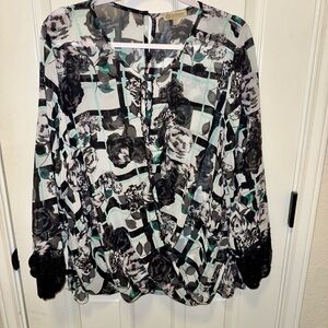 Democracy Black and Teal Floral Blouse